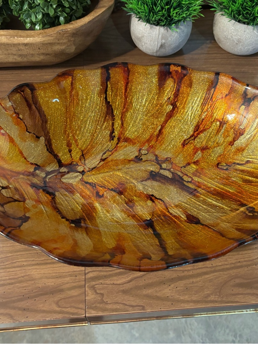 Handmade Amber Swirl Glass Decorative Bowl